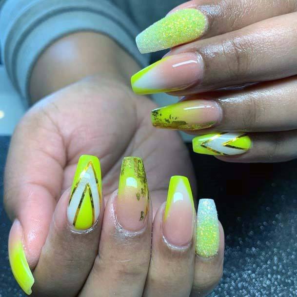 Greenish Yellow Bright Nails For Women