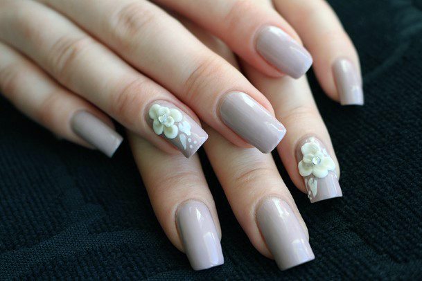 Grey 3d Flowers Nails For Women