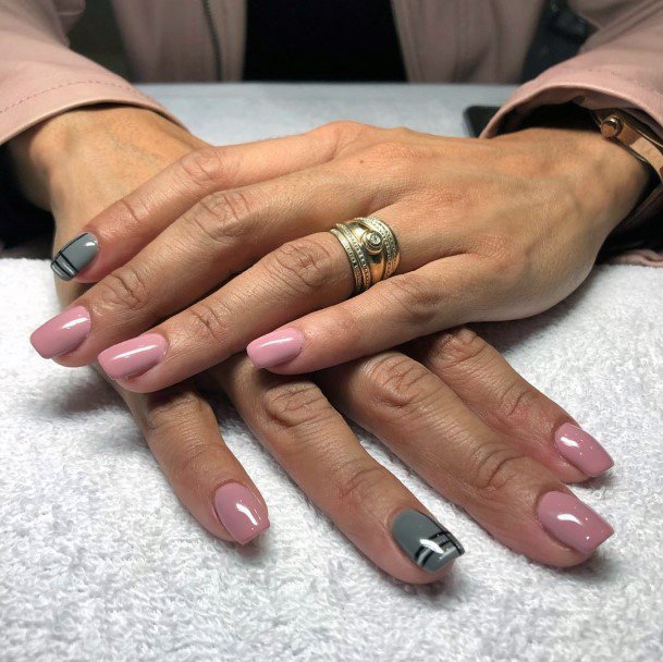 Grey Accent And Blush Pink Nails For Women