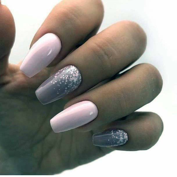 Grey Accent And Light Pink Nails