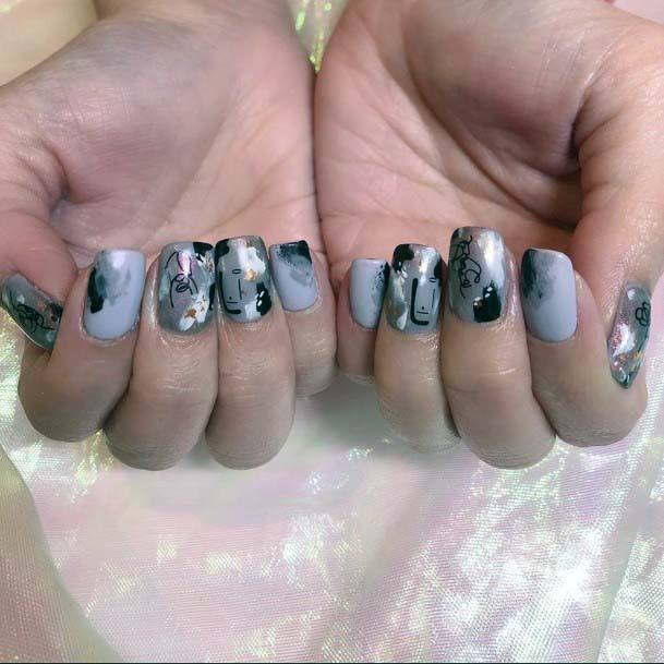 Grey And Black Patterned Beautiful Nails