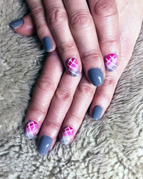 Grey And Checked Pink Nails For Women