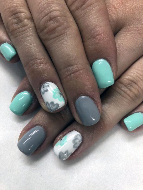 Grey And Mint Floral Art Women