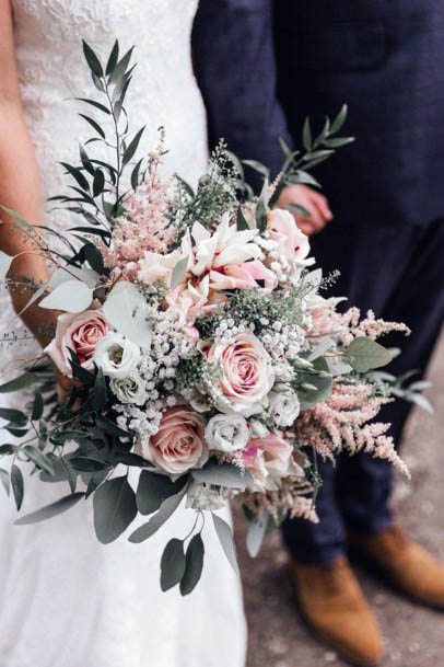 Grey And Pinkish Rose Wedding Bouquet