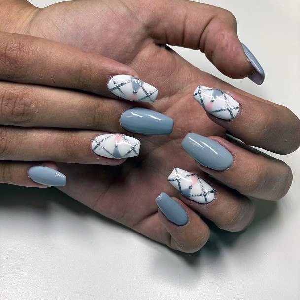 Grey And White Crossed Art Attractive Nails