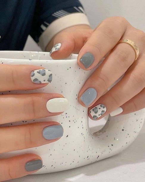 Grey And White Womens Feminine Grey And White Nails