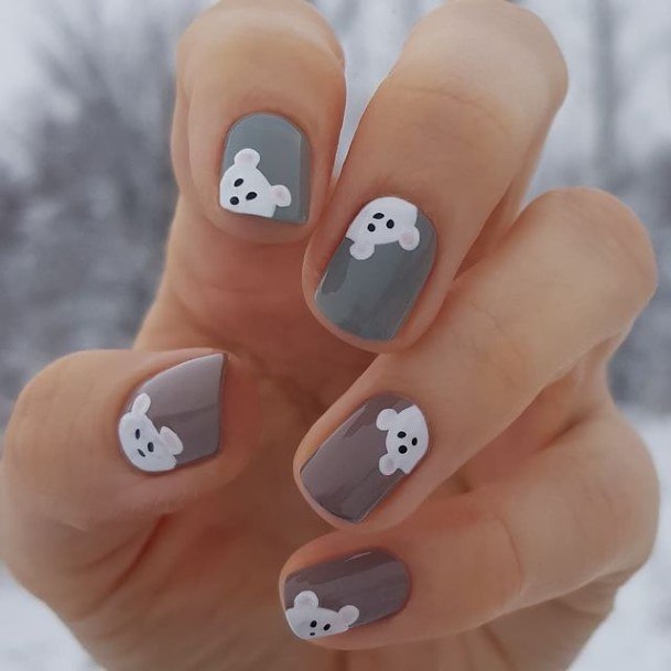 Grey And White Womens Nails