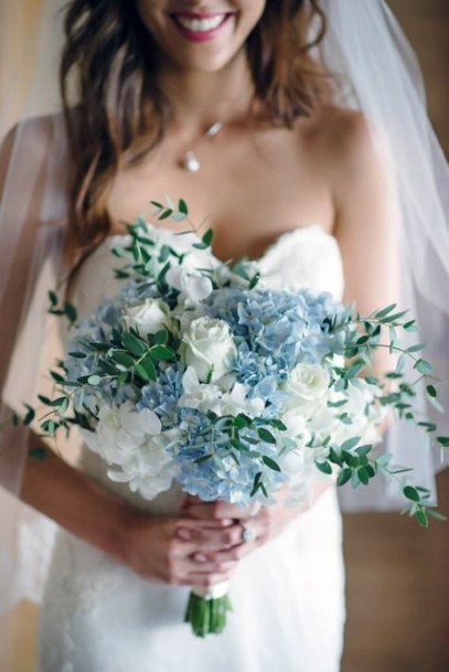 Grey Blue And White Hydrangea Wedding Flowers