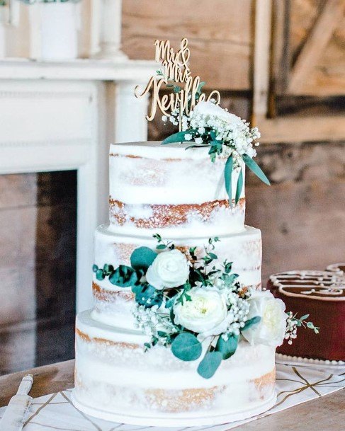 Grey Blue Flowers On Country Wedding Cake
