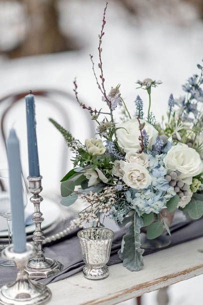 Grey Blue Wedding Flower Centerpieces