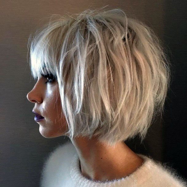 Grey Choppy With Bangs Hairstyle Women