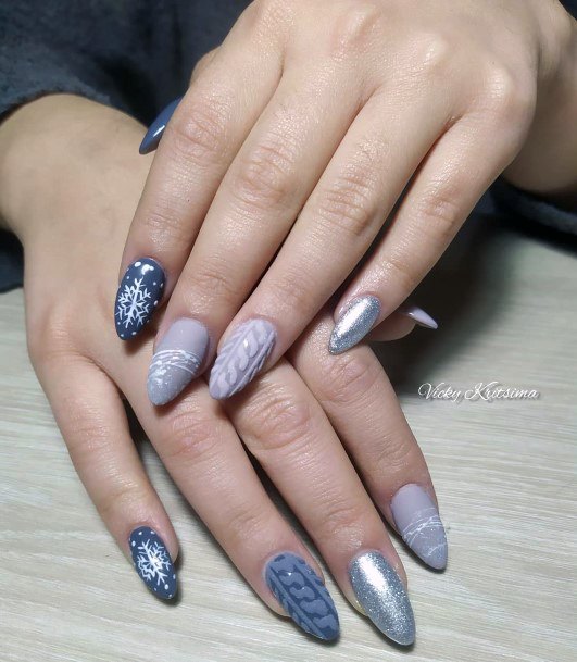 Grey Dull Snow Nails Women