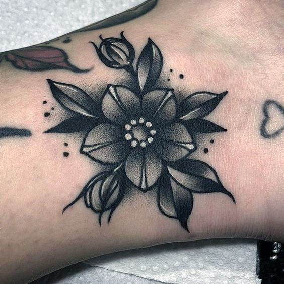 Grey Floral American Traditional Tattoo For Women Art