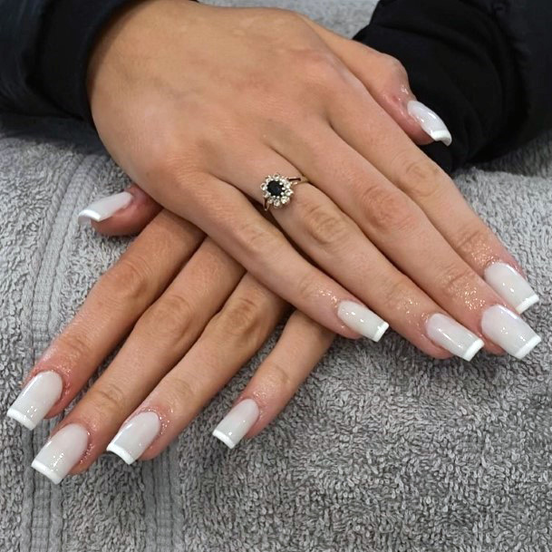 Grey French Manicure Square Shaped Nails