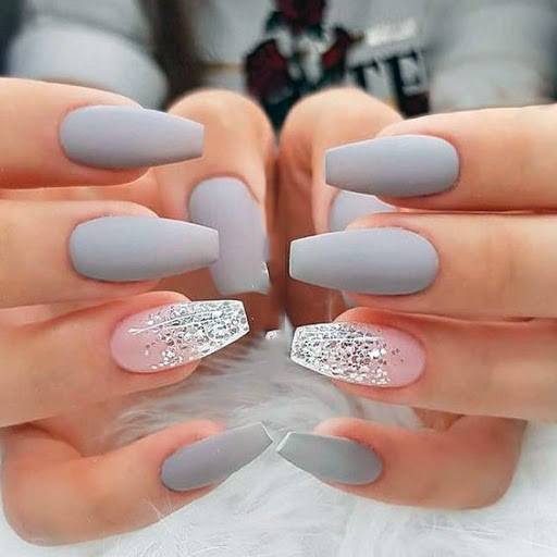 Grey Glittering Matte Amazing Nails Women