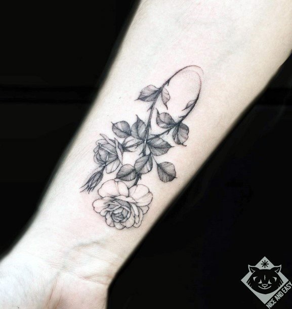 Grey Leaves And Flower Infinity Tattoo Womens Wrists