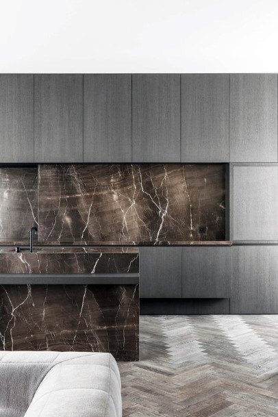 Grey Marble Wood Cabinets Modern Kitchen Ideas