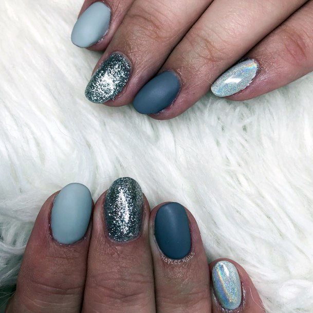 Grey Matte Nails With Hologram Women