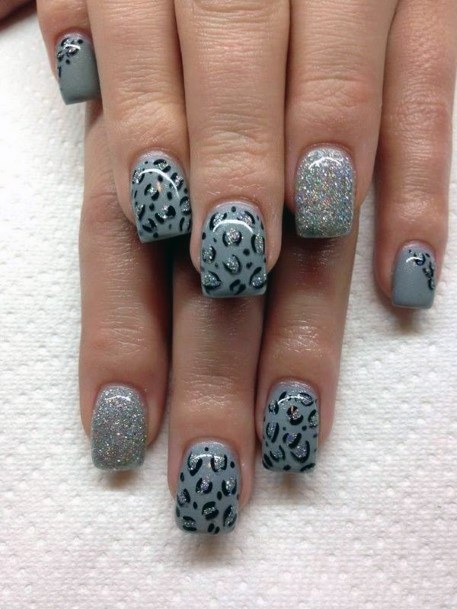 Grey Nails Women Leopard Print