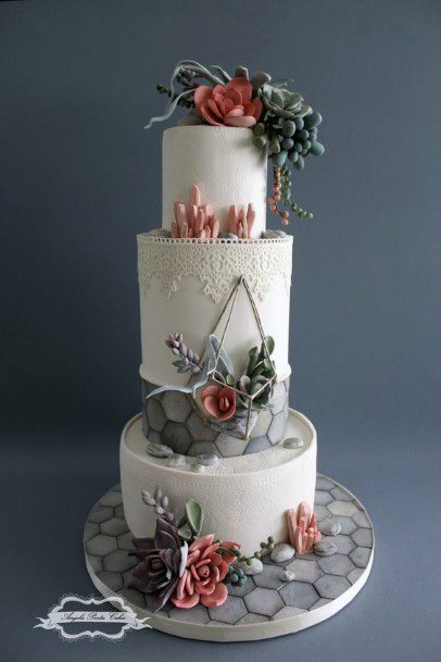 Grey Orange And Pink 3 Tier Wedding Cake