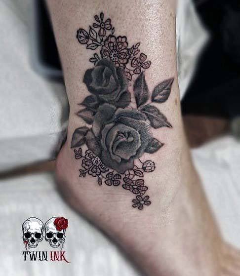 Grey Rose Tattoo Ankle Women