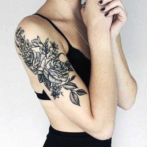 Grey Roses Tattoo For Women Half Sleeve