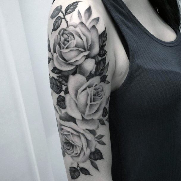 Grey Roses Tattoo Womens Half Sleeve