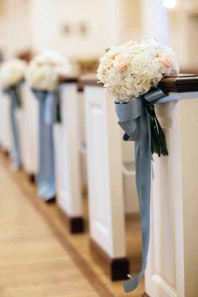 Grey Satin Bows On Roses Church Wedding Decorations