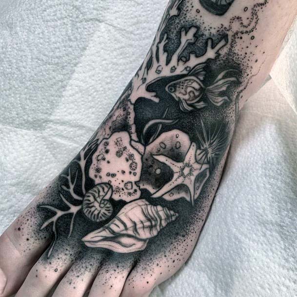 Grey Underwater Tattoo Womens Foot