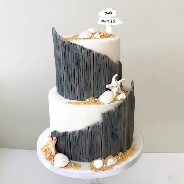 Grey White Beach Wedding Cake Women