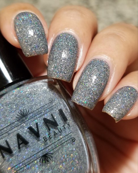 Grey With Glitter Girls Nail Ideas