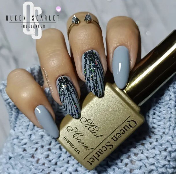 Grey With Glitter Nail Feminine Designs