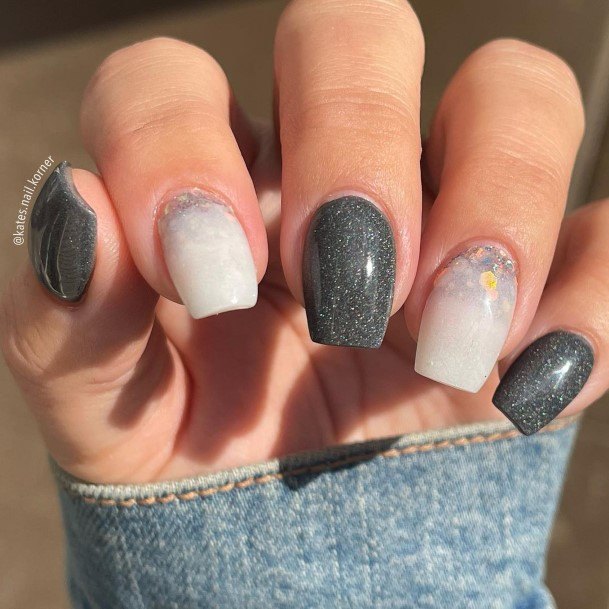 Grey With Glitter Nail For Ladies