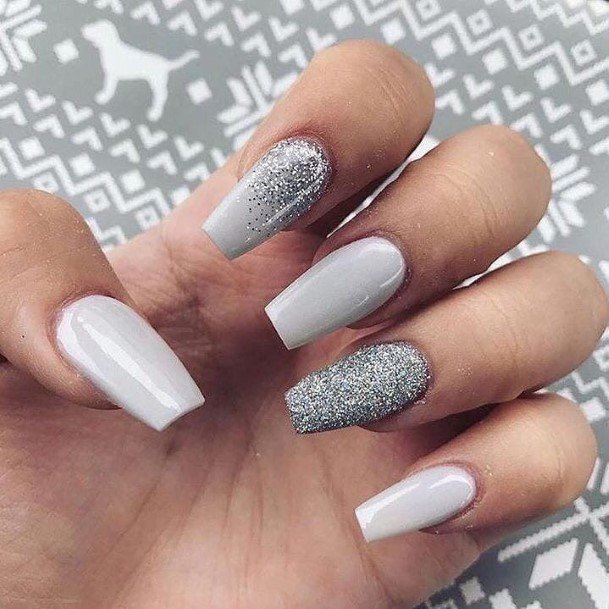 Grey With Glitter Nails For Girls