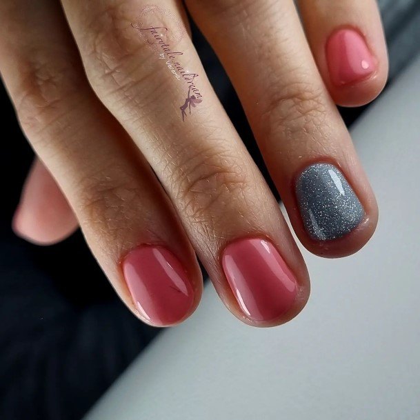 Grey With Glitter Womens Nail Designs