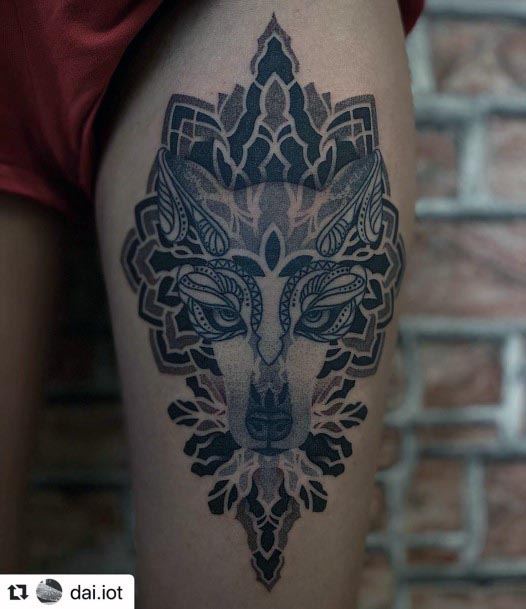 Grotesque Wolf Tattoo Womens Arms