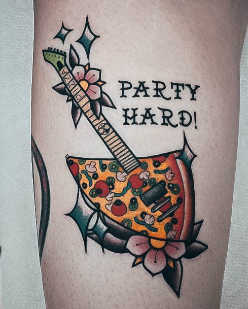 Guitar Slice Forearm Exquisite Pizza Tattoos On Girl