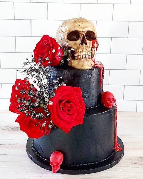 Hair Raising Skull And Roses Halloween Wedding Cakes