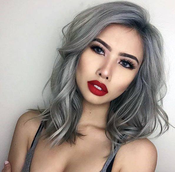 Hairstyle For Young Women Long Flowing Grey Highlighted Arousing Ideas
