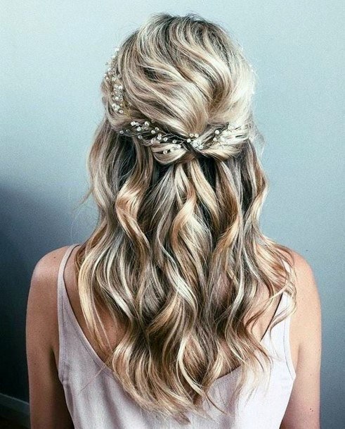 Hairstyle Half Pull Back Twists With Crystal Crown Headpiece