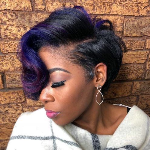 Hairstyles For Black Women Deep Side Swept Purple Style