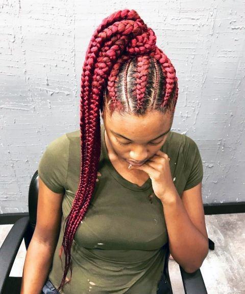 Hairstyles For Black Women Thick Red Cornrows Ponytail