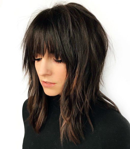 Hairstyles For Women Edgy Choppy And Layered Dark Brown Highlighted Shag