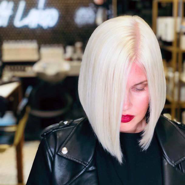 Hairstyles For Women Stunning Straight Bold Angled Platinum Blonde Bob