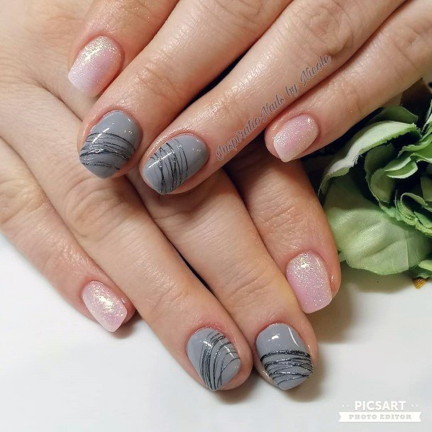 Hairy Designs On Pink And Grey Nails For Women