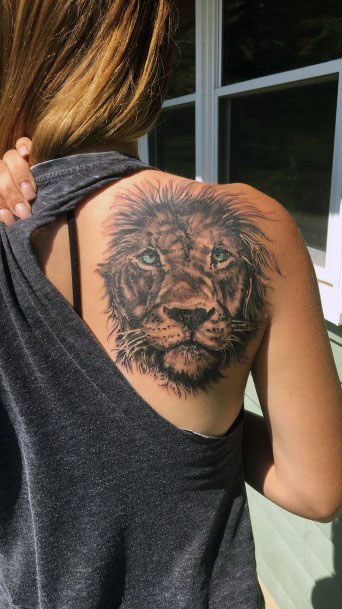 Hairy Lion Tattoo Womens Shoulder