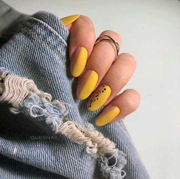 Half And Half Yellow Nails With Dots Women