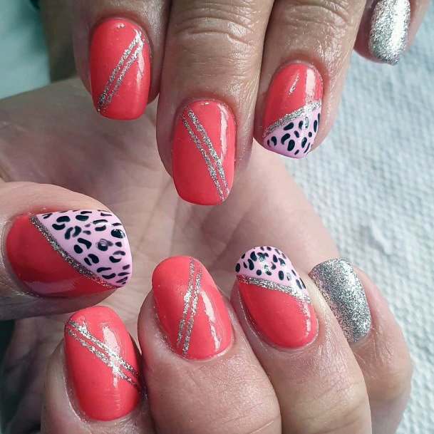 Half Coral Half Animal Print Squoval Nail