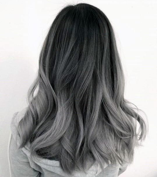 Half Mast Full Length Gorgeous Female Grey Hair Tipping Hairstyle