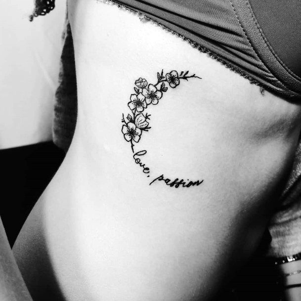 Half Moon Shaped Cherry Blossom Tattoo Torso